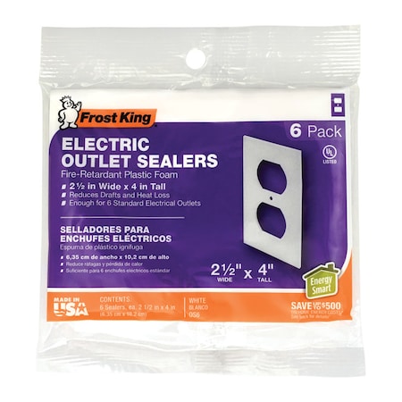 Frost King Frost King White 1 gang Plastic Duplex Wall Plate w/Outlet Sealers 6 pk OS6H